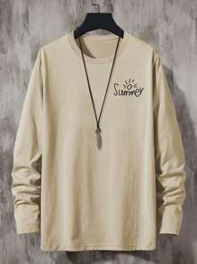 Manfinity Camiseta Holgada Para Hombres Con Diseño De Letra Y Onda, Hombros Caídos - Albaricoque - Ver 2