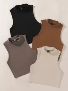 SHEIN Unity 4pcs Solid Tank Top - Multicolor - View 3