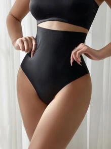 NudeFit Women's High Stretch Black Plain Casual Comfy Shapewear Thong For Tummy Control - Black - View 3