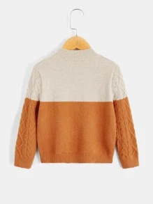 Toddler Girls Two Tone Cable Knit Jumper - Multicolor - View 2