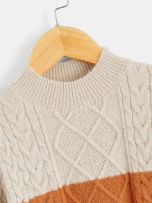 Toddler Girls Two Tone Cable Knit Jumper - Multicolor - View 3