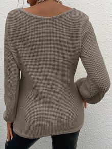 SHEIN Essnce Solid Wrap Bishop Sleeve Tee - Mocha Brown - View 2