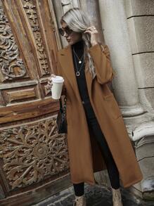 Chiquease 雙口袋自綁腰帶花呢外套 - 咖啡棕 - 查看 5