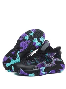 Men Camo & Chinese Dragon Pattern Lace-up Front Basketball Shoes - Multicolor - View 3