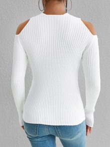 SHEIN Unity 十字交叉挖肩條紋針織套頭毛衣 - 白色 - 查看 2