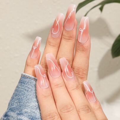 24pcs Long Coffin Ombre Fake Nail & 1sheet Tape & 1pc Nail File