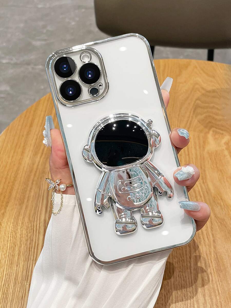 Ốp điện thoại hình phi hành gia mạ khung tương thích với iPhone 15 Pro Max Vỏ mềm bảo hiểm toàn diện - Bạc - Xem 1