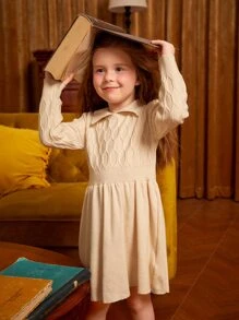 Toddler Girls Collared Belted Jumper Dress - Apricot - View 1