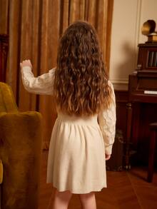 Toddler Girls Collared Belted Jumper Dress - Apricot - View 2