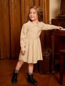 Toddler Girls Collared Belted Jumper Dress - Apricot - View 3