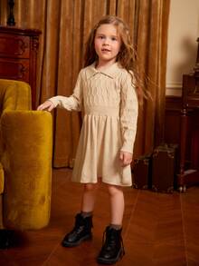 Toddler Girls Collared Belted Jumper Dress - Apricot - View 4