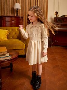 Toddler Girls Collared Belted Jumper Dress - Apricot - View 6