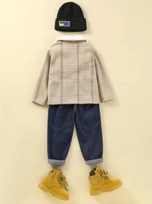 小男童1入組格紋印花羊絨領口外套