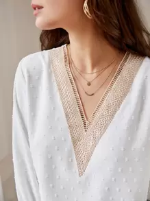 SHEIN Frenchy Swiss Dot Contrast Lace Flounce Sleeve Blouse - White - View 6