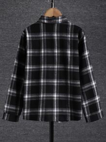 男孩格紋補丁貼口袋襯衫無連帽衫 - 黑與白 - 查看 2