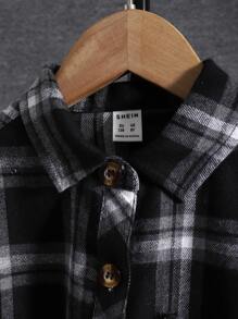 男孩格紋補丁貼口袋襯衫無連帽衫 - 黑與白 - 查看 5