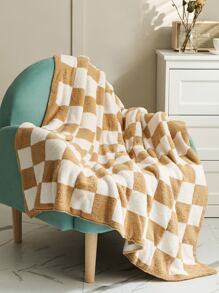 1入組棋盤格圖案毯子 - 卡其色 - 查看 1