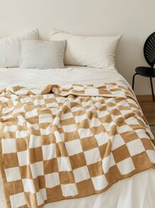 1入組棋盤格圖案毯子 - 卡其色 - 查看 2