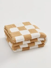 1入組棋盤格圖案毯子 - 卡其色 - 查看 4