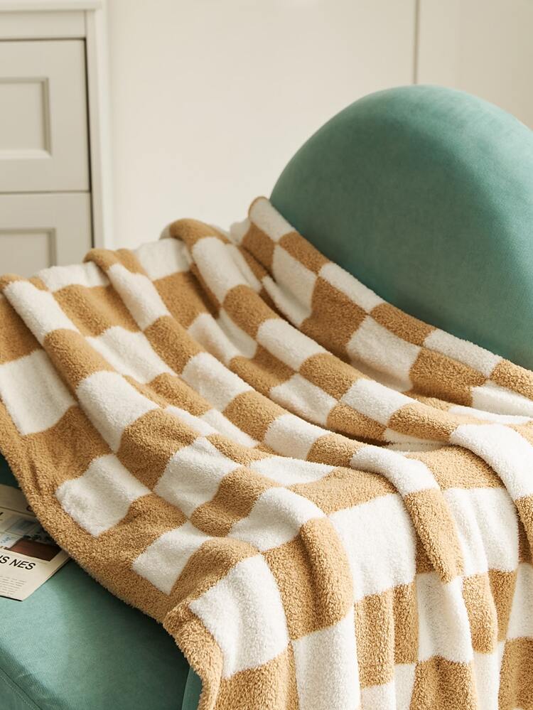 Chăn họa tiết bàn cờ 1 cái - Màu Khaki - Xem 5