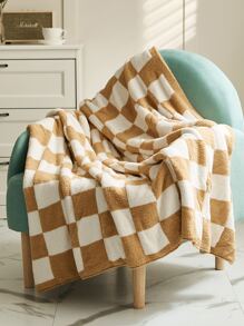 1入組棋盤格圖案毯子 - 卡其色 - 查看 6