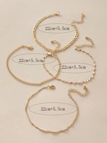 imoli 4入組簡約風多層鏈條時尚夏季沙灘腳錬 - 金黃色 - 查看 6