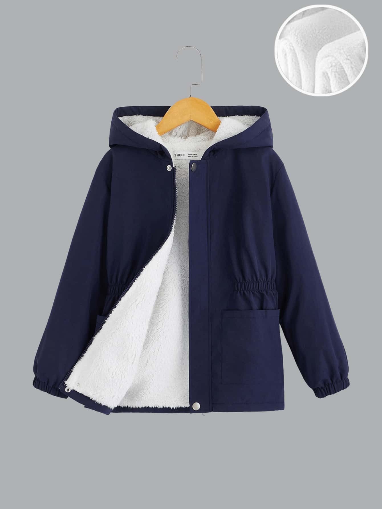 SHEIN 男孩毛絨內襯連帽外套