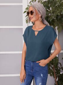 SHEIN LUNE 鎖眼領口蝙蝠袖襯衫 - 霧霾藍 - 查看 4