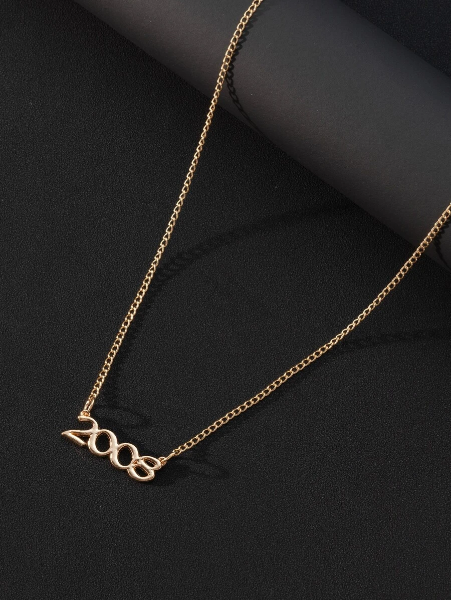 Fashionable and Popular Men Year Number Charm Necklace Alloy for Jewelry Gift and for a Stylish Look - Yellow Gold - View 1