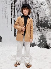 SHEIN 男孩字母刺繡高領T恤 - 黑色 - 查看 5