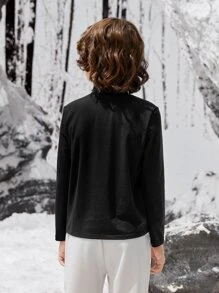 SHEIN 男孩字母刺繡高領T恤 - 黑色 - 查看 6