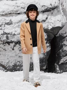 SHEIN 男孩字母刺繡高領T恤 - 黑色 - 查看 9