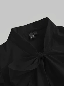 SHEIN MOD Áo sơ mi nữ Xù Thắt nơ trước màu trơn Thanh lịch - màu đen - Xem 6