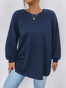 Calvaya Plus Asymmetrical Hem Drop Shoulder Sweatshirt - Navy Blue - View 2