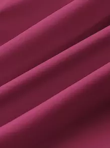 SHEIN MOD Solid Deep V Neck Knotted Shoulder Ruched Dress - Hot Pink - View 4