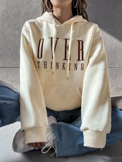 Felpa con cappuccio termica color grigio con goccia sulla spalla, laccio e grafica a lettera, maglie a maniche lunghe