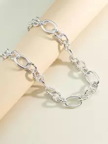 1pc Short Silver Shiny European And American Style Chain Necklace - Silver - View 2