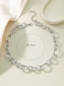 1pc Short Silver Shiny European And American Style Chain Necklace - Silver - View 3