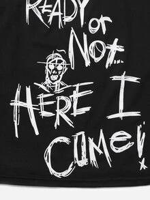 WB Horror | ROMWE Slogan Graphic Contrast Lace Cami Top - Black - View 7