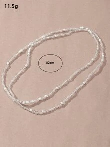 Vòng cổ chân xếp lớp cườm tối giản - trắng - Xem 4