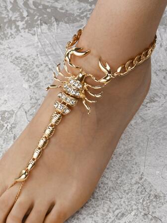 1pc Rhinestone Decor Scorpion Shape Anklet, Festive & Party Style For Women