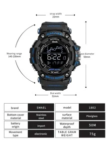1 pieza Smael Reloj despertador impermeable para hombre Reloj deportivo con pantalla digital