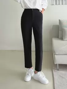 DAZY High Waist Straight Leg Pants - Hitam - View 4