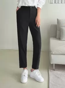 DAZY High Waist Straight Leg Pants - Hitam - View 6