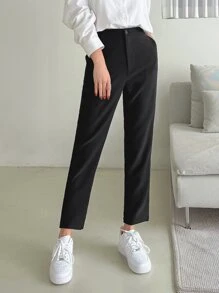 DAZY High Waist Straight Leg Pants - Hitam - View 7