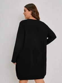 SHEIN Unity 大碼字母圖案落肩袖衛衣洋裝 - 黑色 - 查看 2