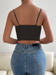 Allurite Solid Asymmetrical Hem Crop Cami Top - Black - View 2