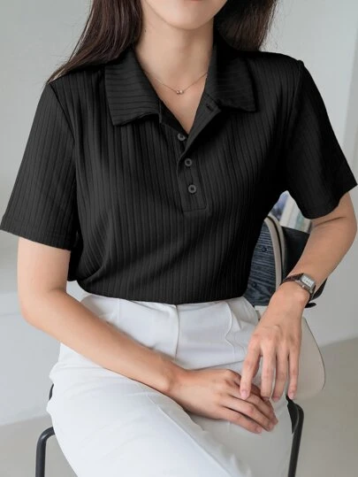 DAZY 马球领罗纹针织 T 恤，商务休闲女装