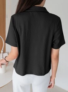 DAZY Áo thun cổ bẻ dệt kim, trang phục công sở thường ngày cho nữ - màu đen - Xem 2