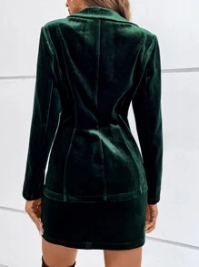 Chiquease Lapel Neck Single Button Blazer & Skirt - Green - View 2